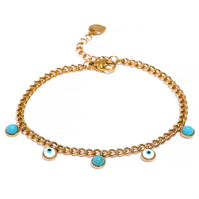 Stainless Steel Turquoise Stone Resin Eye Charm Bracelet Bangle