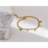 Stainless Steel Turquoise Stone Resin Eye Charm Bracelet Bangle