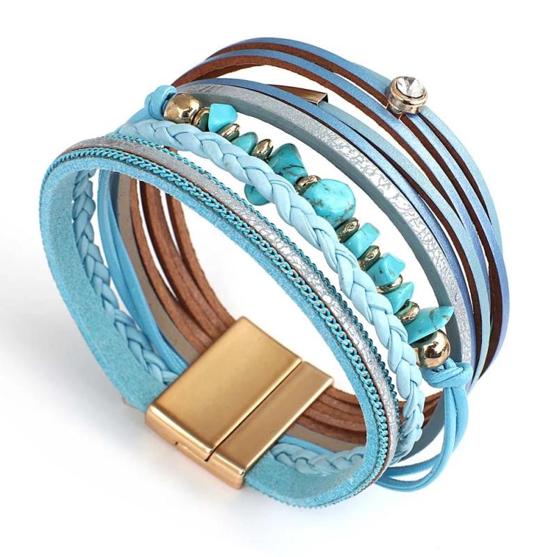 Boho Natural Stone Leather Bracelet for Women