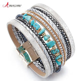 Boho Natural Stone Leather Bracelet for Women