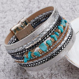 Boho Natural Stone Leather Bracelet for Women