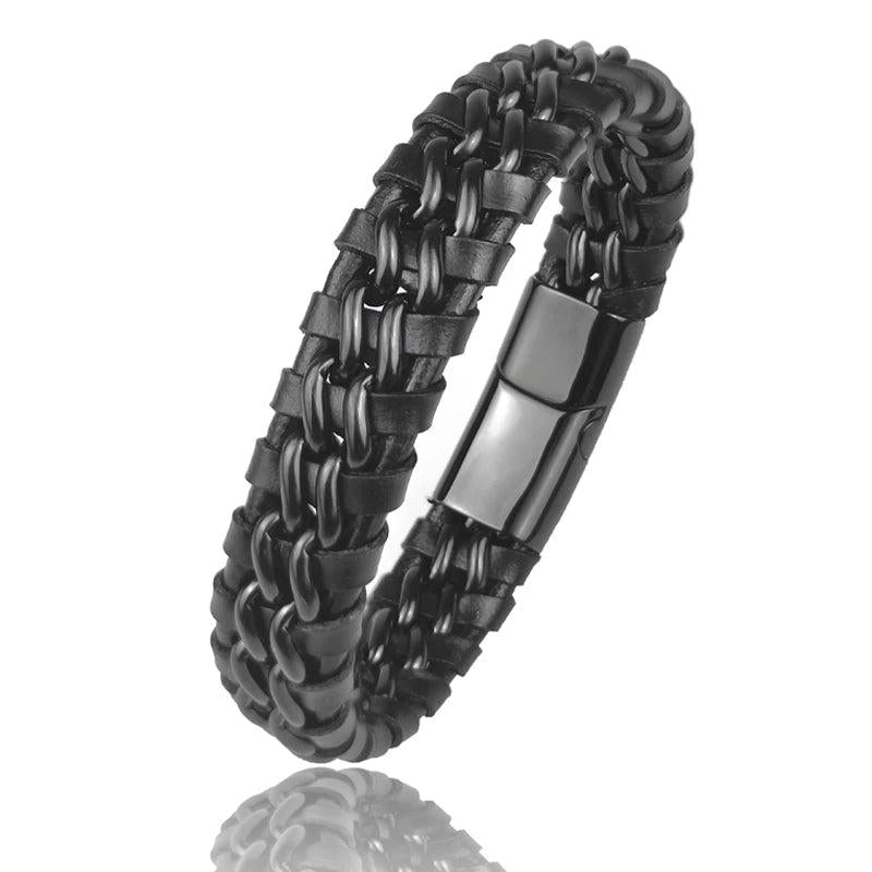 Men's Leather Chain Bracelet Magnetic Clasp Exclusive Gift