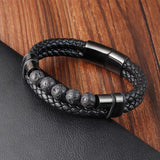Men's Leather Bracelet with Natural Stone Beads