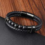 Men's Leather Bracelet with Natural Stone Beads