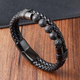 Men's Leather Bracelet with Natural Stone Beads
