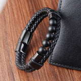 Men's Leather Bracelet with Natural Stone Beads