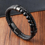 Men's Leather Bracelet with Natural Stone Beads