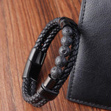 Men's Leather Bracelet with Natural Stone Beads