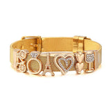 Stainless Steel Mesh Bracelet with Crystal Heart Charm