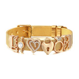 Stainless Steel Mesh Bracelet with Crystal Heart Charm