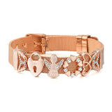 Stainless Steel Mesh Bracelet with Crystal Heart Charm