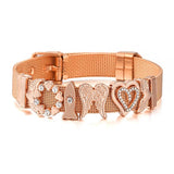 Stainless Steel Mesh Bracelet with Crystal Heart Charm