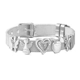 Stainless Steel Mesh Bracelet with Crystal Heart Charm