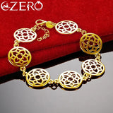 ALIZERO 24K Round Flower Bracelet Chain For Women Jewelry