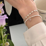 925 Silver Heart Pink Heart Link Adjustable Bracelet