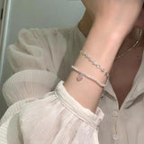 925 Silver Heart Pink Heart Link Adjustable Bracelet