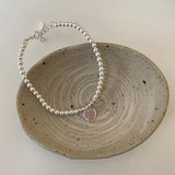 925 Silver Heart Pink Heart Link Adjustable Bracelet