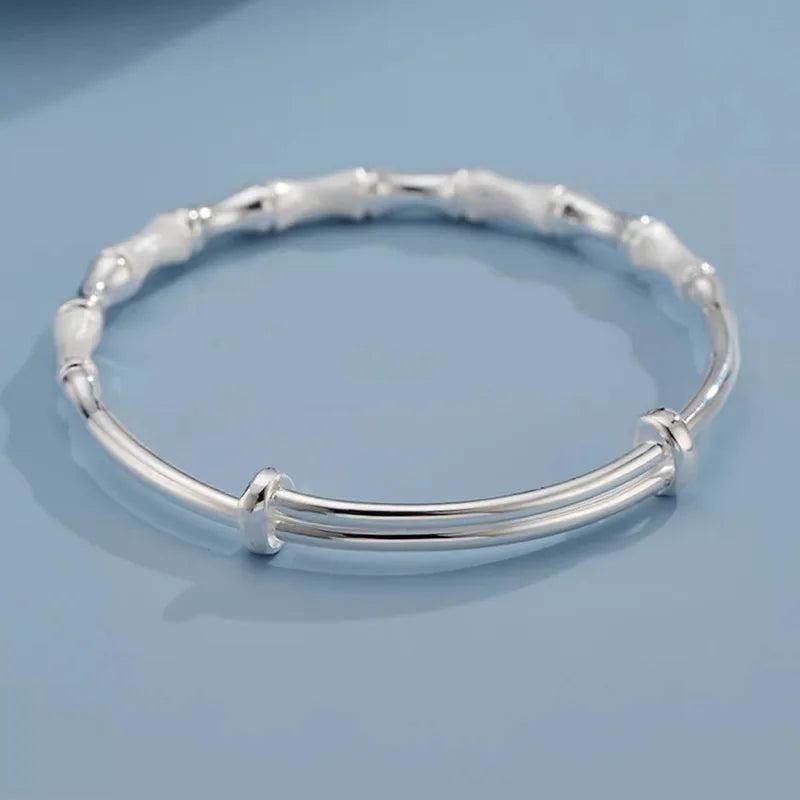 925 Silver Bamboo Matte Bangle Bracelet for Woman