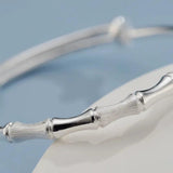 925 Silver Bamboo Matte Bangle Bracelet for Woman