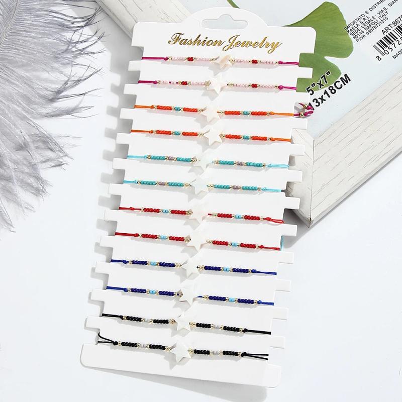 12pcs Seed Bead Shell Charms Bracelet Thin Wax Rope Hand Woven