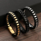 Braided Rope Leather Men Bracelet Stainless Steel Bangle for Charm Jewelry