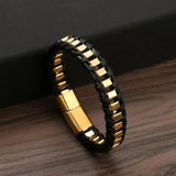 Braided Rope Leather Men Bracelet Stainless Steel Bangle for Charm Jewelry