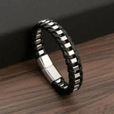 Braided Rope Leather Men Bracelet Stainless Steel Bangle for Charm Jewelry