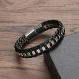 Braided Rope Leather Men Bracelet Stainless Steel Bangle for Charm Jewelry
