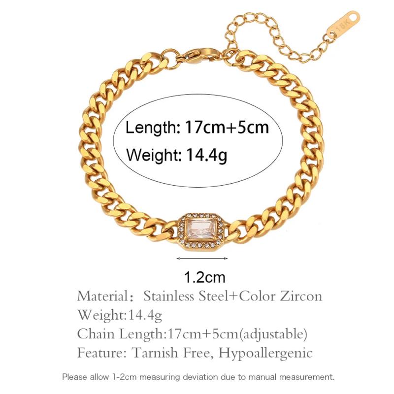 Cuban Chain Bracelet for Women Colorful Zirconia Bangles Stainless Steel Jewelry