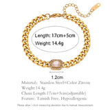 Cuban Chain Bracelet for Women Colorful Zirconia Bangles Stainless Steel Jewelry