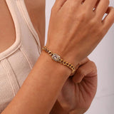 Cuban Chain Bracelet for Women Colorful Zirconia Bangles Stainless Steel Jewelry