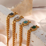 Cuban Chain Bracelet for Women Colorful Zirconia Bangles Stainless Steel Jewelry