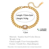 Cuban Chain Bracelet for Women Colorful Zirconia Bangles Stainless Steel Jewelry