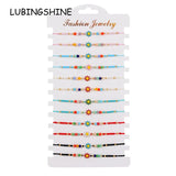 12pcs Colorful Flower Women Bead Bracelets Bohemian Adjustable Bangle Jewelry