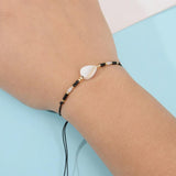 Shell Leaf Charms Bracelet Set Couples Girl Knit Adjustable Knot Seed Bead