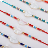 Shell Leaf Charms Bracelet Set Couples Girl Knit Adjustable Knot Seed Bead