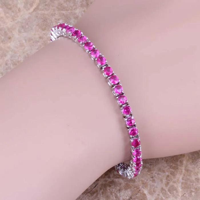 Red CZ Silver Plated Chain Bracelet 6.5 inch