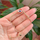 Dripping Ename Evil Eye Bracelet Adjustable Chain Cubic Zirconia Charm