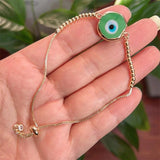 Dripping Ename Evil Eye Bracelet Adjustable Chain Cubic Zirconia Charm