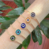 Dripping Ename Evil Eye Bracelet Adjustable Chain Cubic Zirconia Charm