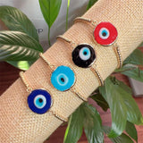 Dripping Ename Evil Eye Bracelet Adjustable Chain Cubic Zirconia Charm