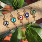 Dripping Ename Evil Eye Bracelet Adjustable Chain Cubic Zirconia Charm