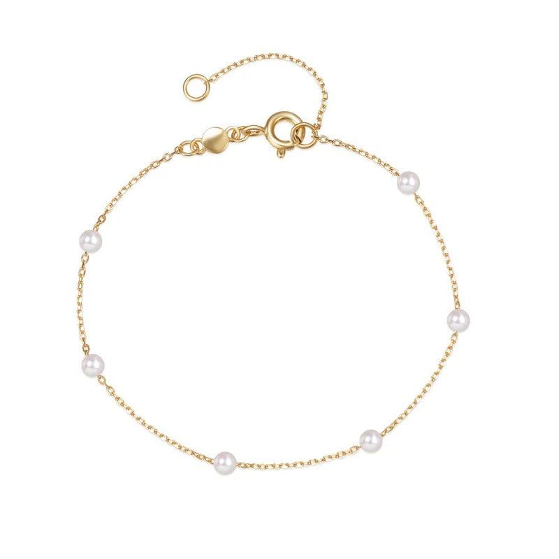 Tigrade 925 Silver Pearl Link Charm Bracelet Wedding Jewelry Bangle