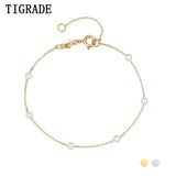 Tigrade 925 Silver Pearl Link Charm Bracelet Wedding Jewelry Bangle