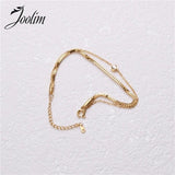 Double Layered Box Chain CZ Charm Bracelet