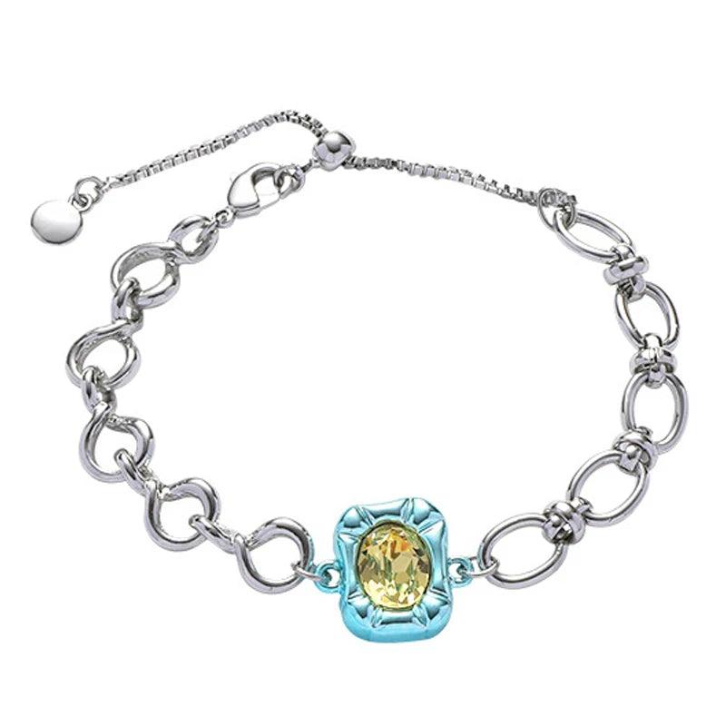 Silver Chain Glass Bracelet Bangle for Women