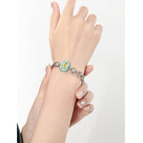 Silver Chain Glass Bracelet Bangle for Women