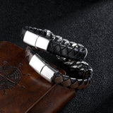 Stainless Steel Chain Leather Bracelet for Men