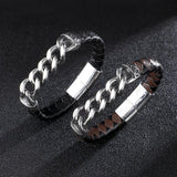Stainless Steel Chain Leather Bracelet for Men