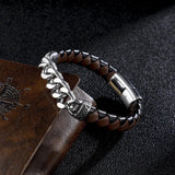 Stainless Steel Chain Leather Bracelet for Men